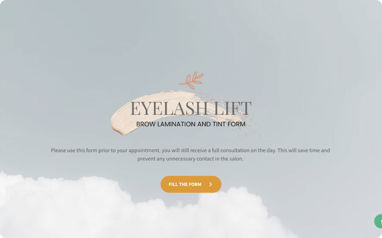 Eyelash Lift, Brow Lamination and Tint Form Eyelash Lift, Brow Lamination and Tint Form